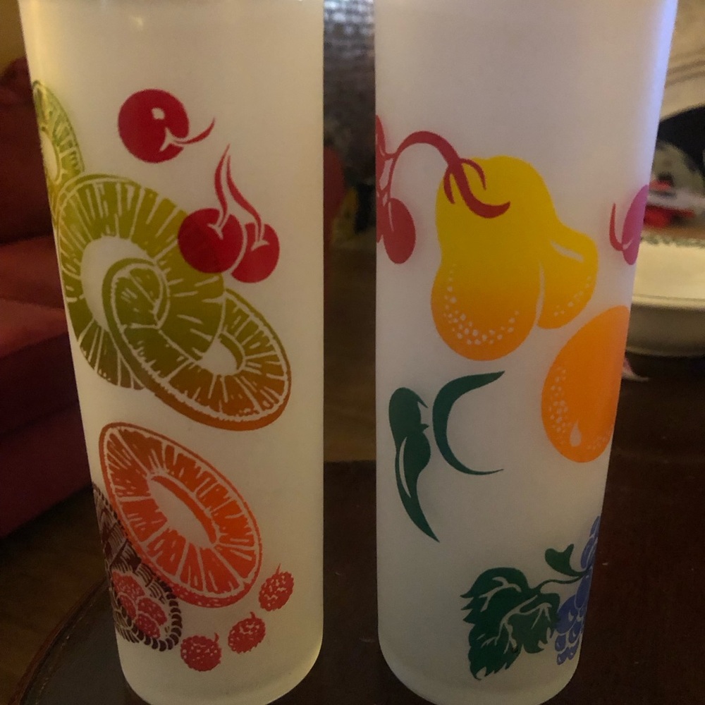 Federal Glass Frosted Fruity Tom Collins Glasses Kitschy MCM 1950’s Cocktails